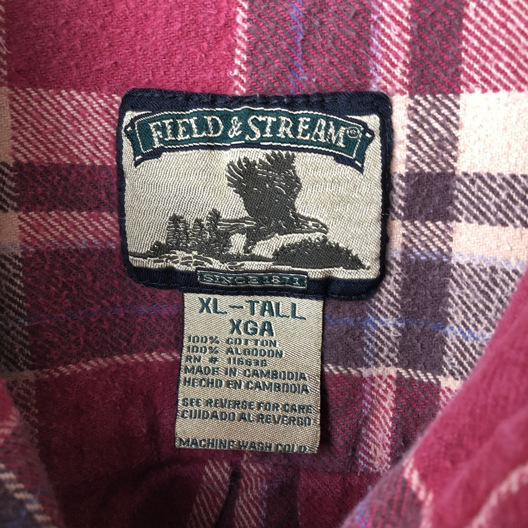 Field and Stream Long Sleeve Flannel Check Shirt, Men's XL cotton red type reddish brown Vintage Second Hand
