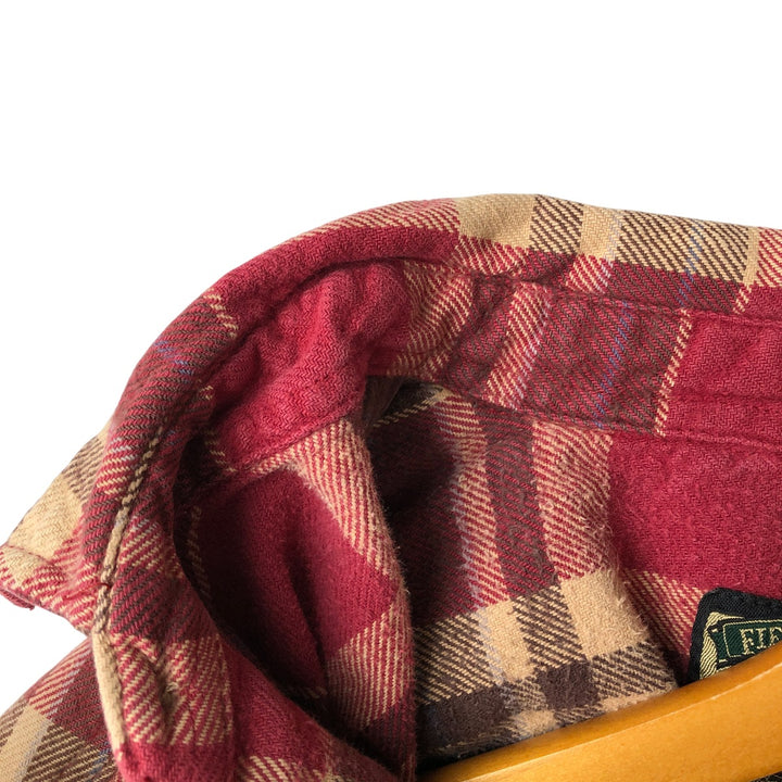 Field and Stream Long Sleeve Flannel Check Shirt, Men's XL cotton red type reddish brown Vintage Second Hand