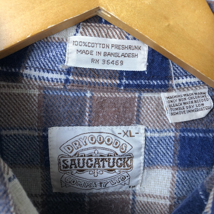 Vintage 80s-90'S SAUCATUCK Light Flannel Check Shirt, Men's Size XL cotton blue type Vintage Second Hand