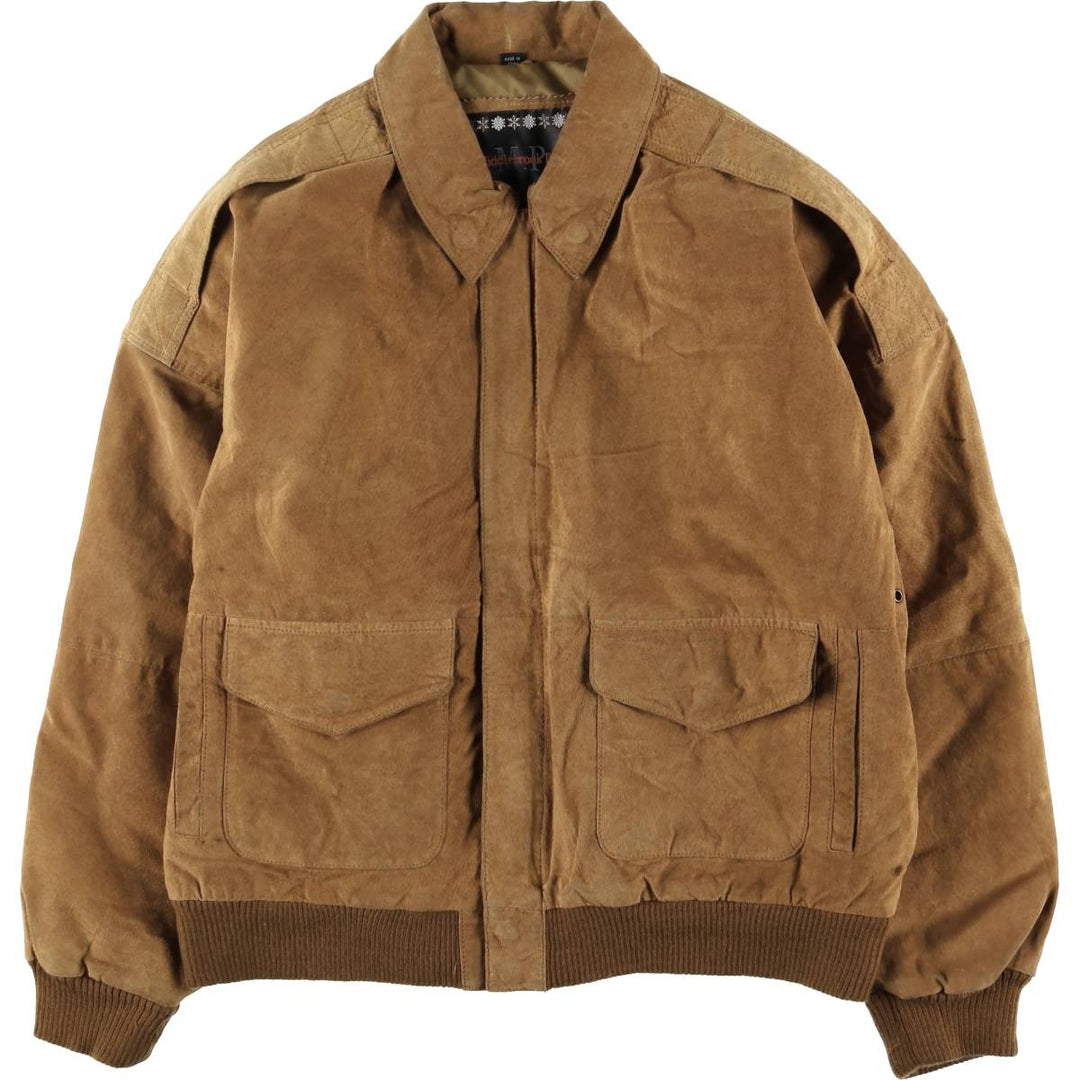 Middlebrook Park A-2 Hidden Button Suede Leather Flight Jacket, Men's Size M Genuine Leather Suede Leather Beige type Vintage Second Hand