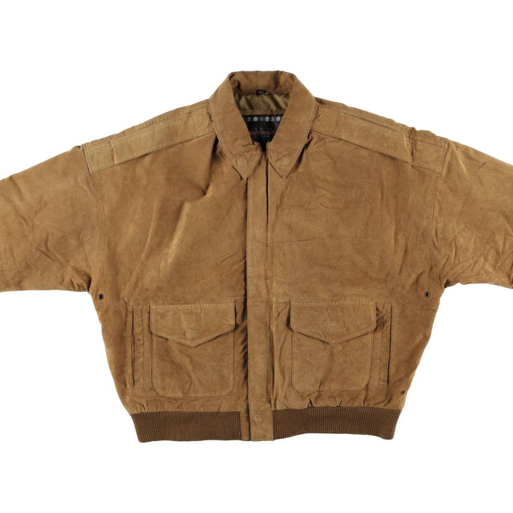 Middlebrook Park A-2 Hidden Button Suede Leather Flight Jacket, Men's Size M Genuine Leather Suede Leather Beige type Vintage Second Hand
