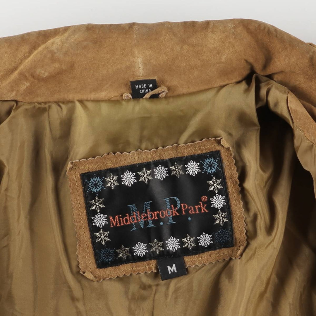 Middlebrook Park A-2 Hidden Button Suede Leather Flight Jacket, Men's Size M Genuine Leather Suede Leather Beige type Vintage Second Hand