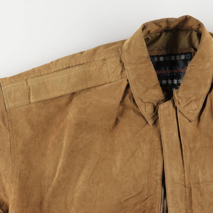 Middlebrook Park A-2 Hidden Button Suede Leather Flight Jacket, Men's Size M Genuine Leather Suede Leather Beige type Vintage Second Hand