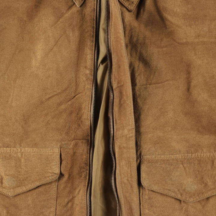 Middlebrook Park A-2 Hidden Button Suede Leather Flight Jacket, Men's Size M Genuine Leather Suede Leather Beige type Vintage Second Hand