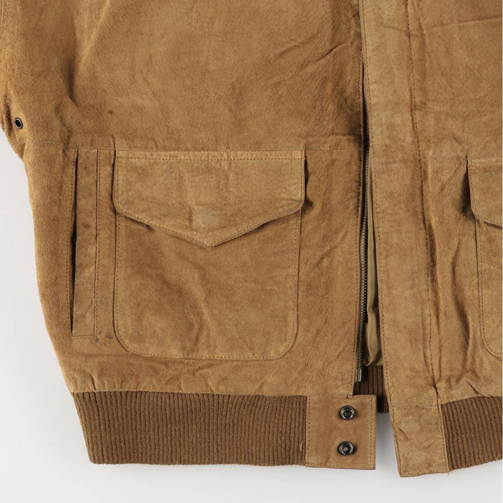 Middlebrook Park A-2 Hidden Button Suede Leather Flight Jacket, Men's Size M Genuine Leather Suede Leather Beige type Vintage Second Hand