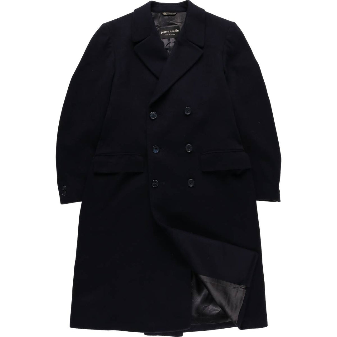 Pierre Cardin wool long coat, men's size M wool navy blue type Vintage Second Hand