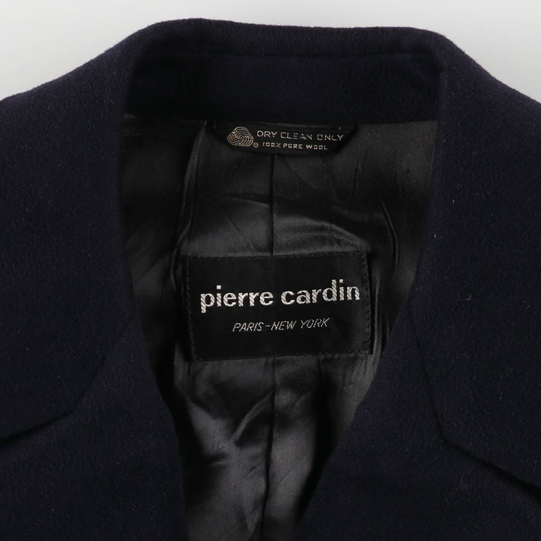 Pierre Cardin wool long coat, men's size M wool navy blue type Vintage Second Hand