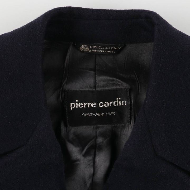 Pierre Cardin wool long coat, men's size M wool navy blue type Vintage Second Hand
