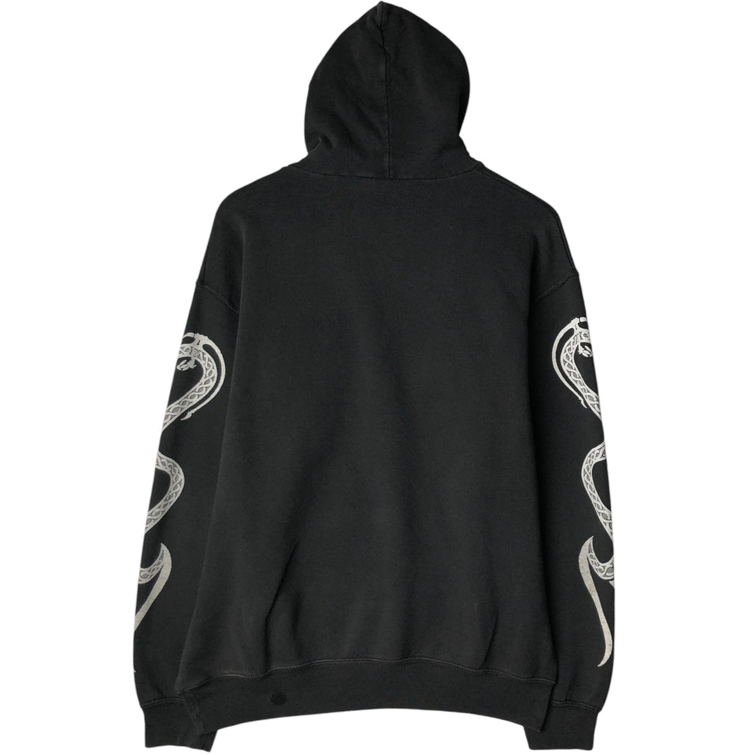 90'S Fruit of the Loom Dragon Pattern Pullover Hoodie, Men's Size L, Vintage cotton black type Vintage Second Hand