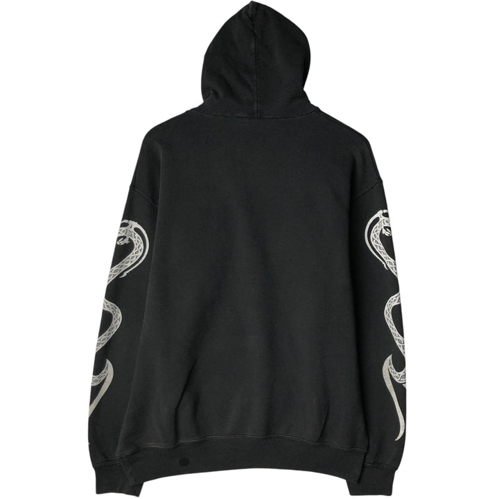 90'S Fruit of the Loom Dragon Pattern Pullover Hoodie, Men's Size L, Vintage cotton black type Vintage Second Hand