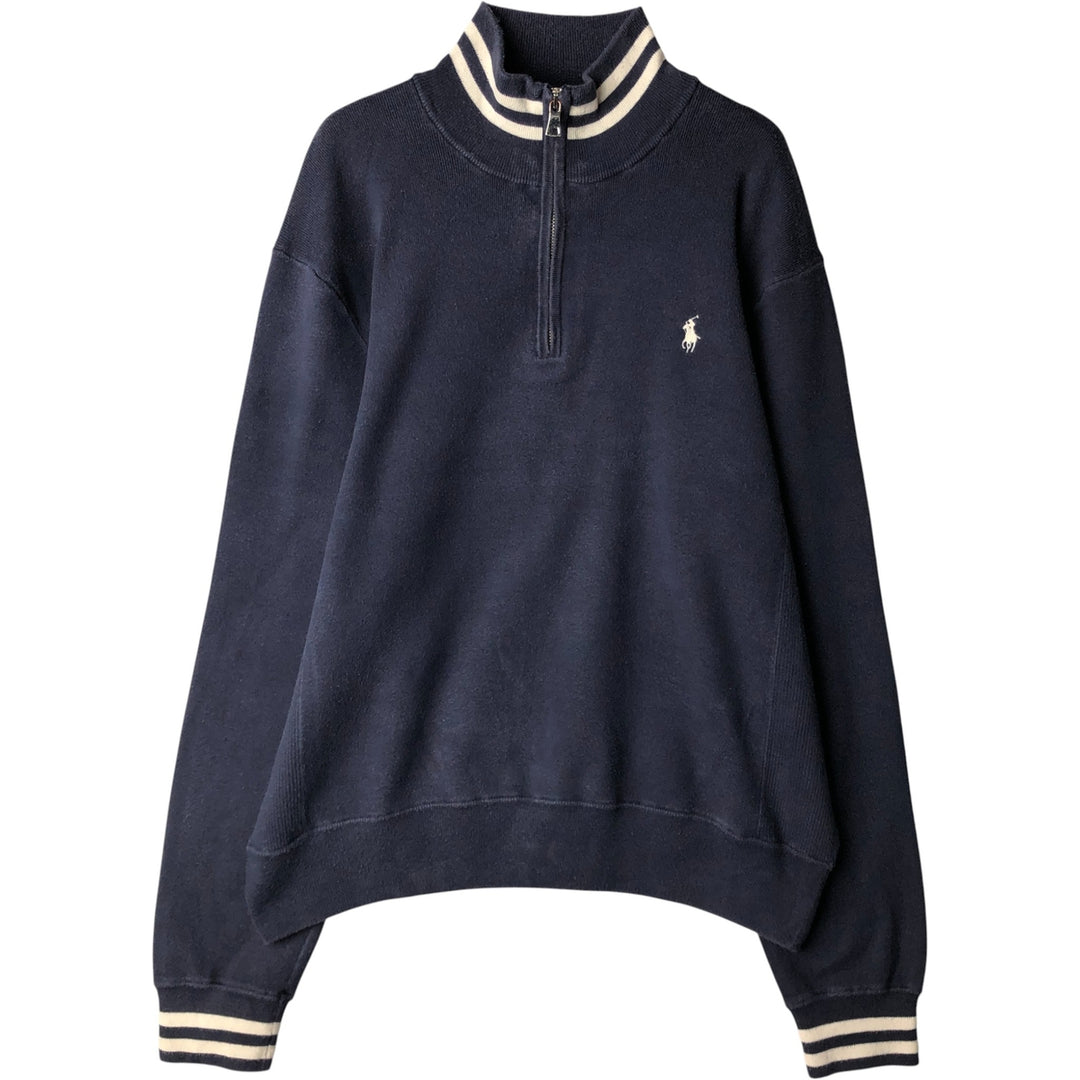 Ralph Lauren POLO by Ralph Lauren Half-Zip Sweatshirt, Men's Size L cotton navy blue type Vintage Second Hand