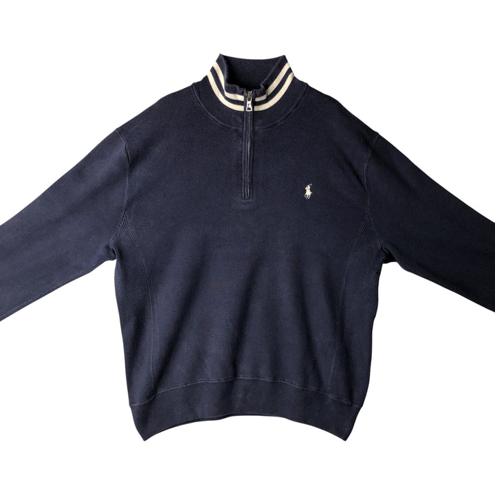 Ralph Lauren POLO by Ralph Lauren Half-Zip Sweatshirt, Men's Size L cotton navy blue type Vintage Second Hand