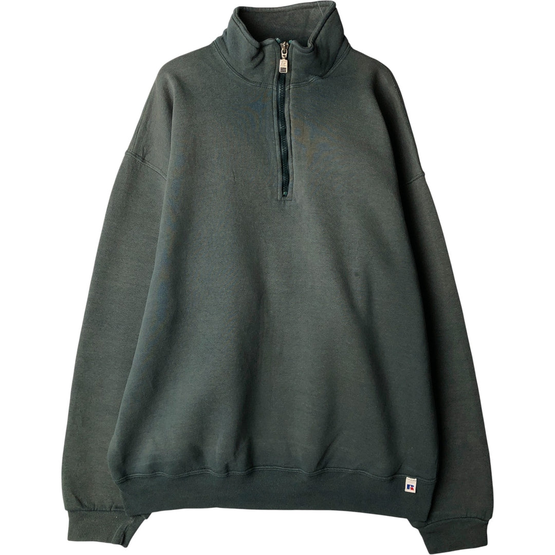 90'S Russell Half-Zip Sweatshirt, Men's, Size XL, Vintage cotton dark green Vintage Second Hand
