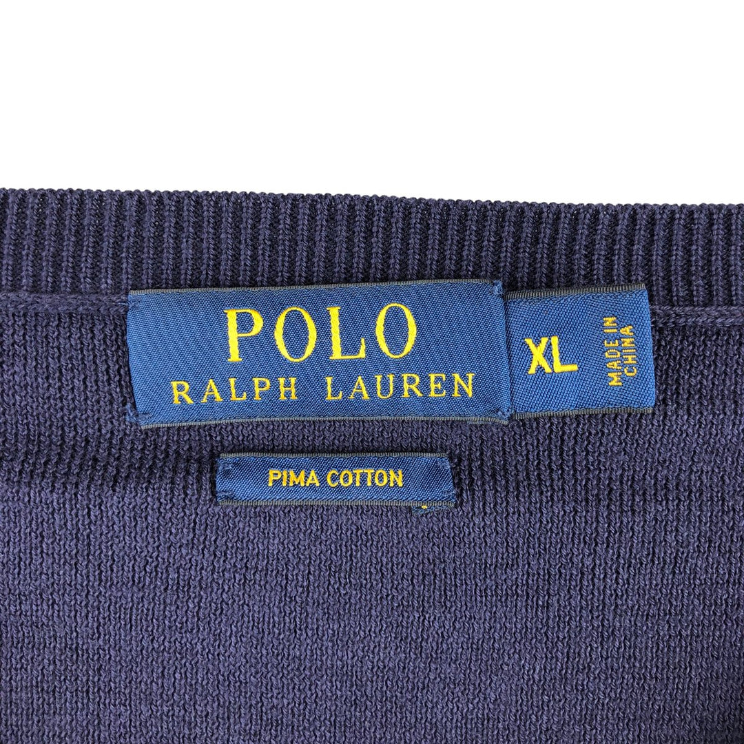 Ralph Lauren POLO RALPH LAUREN V-neck Pima cotton knit sweater, men's size XL Pima Cotton navy blue type Vintage Second Hand
