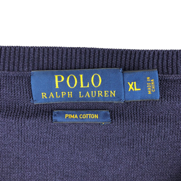 Ralph Lauren POLO RALPH LAUREN V-neck Pima cotton knit sweater, men's size XL Pima Cotton navy blue type Vintage Second Hand