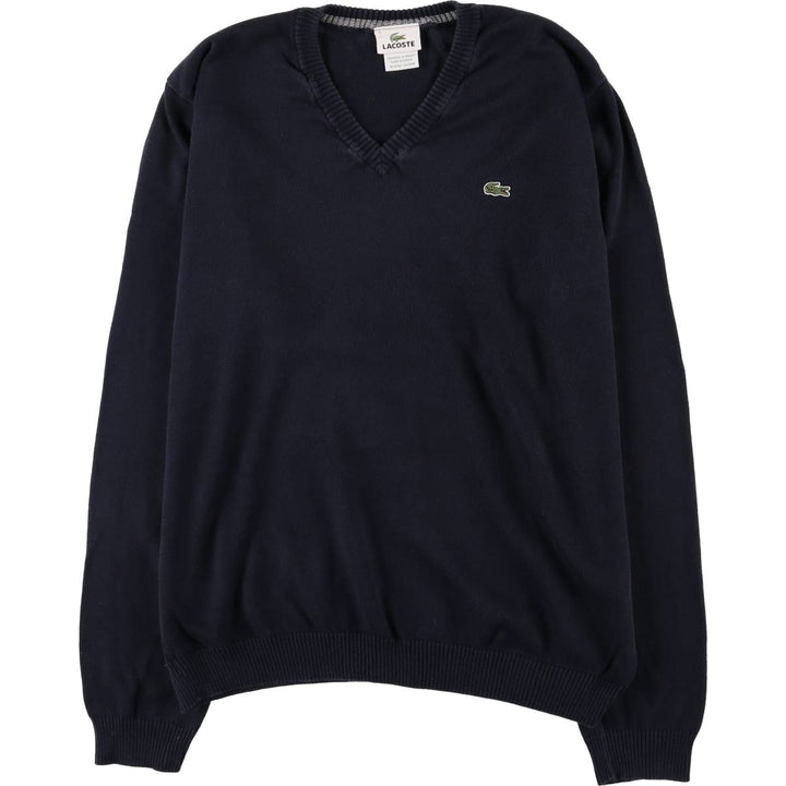 Lacoste V-neck cotton knit sweater, size 5, men's size L cotton navy blue type Vintage Second Hand