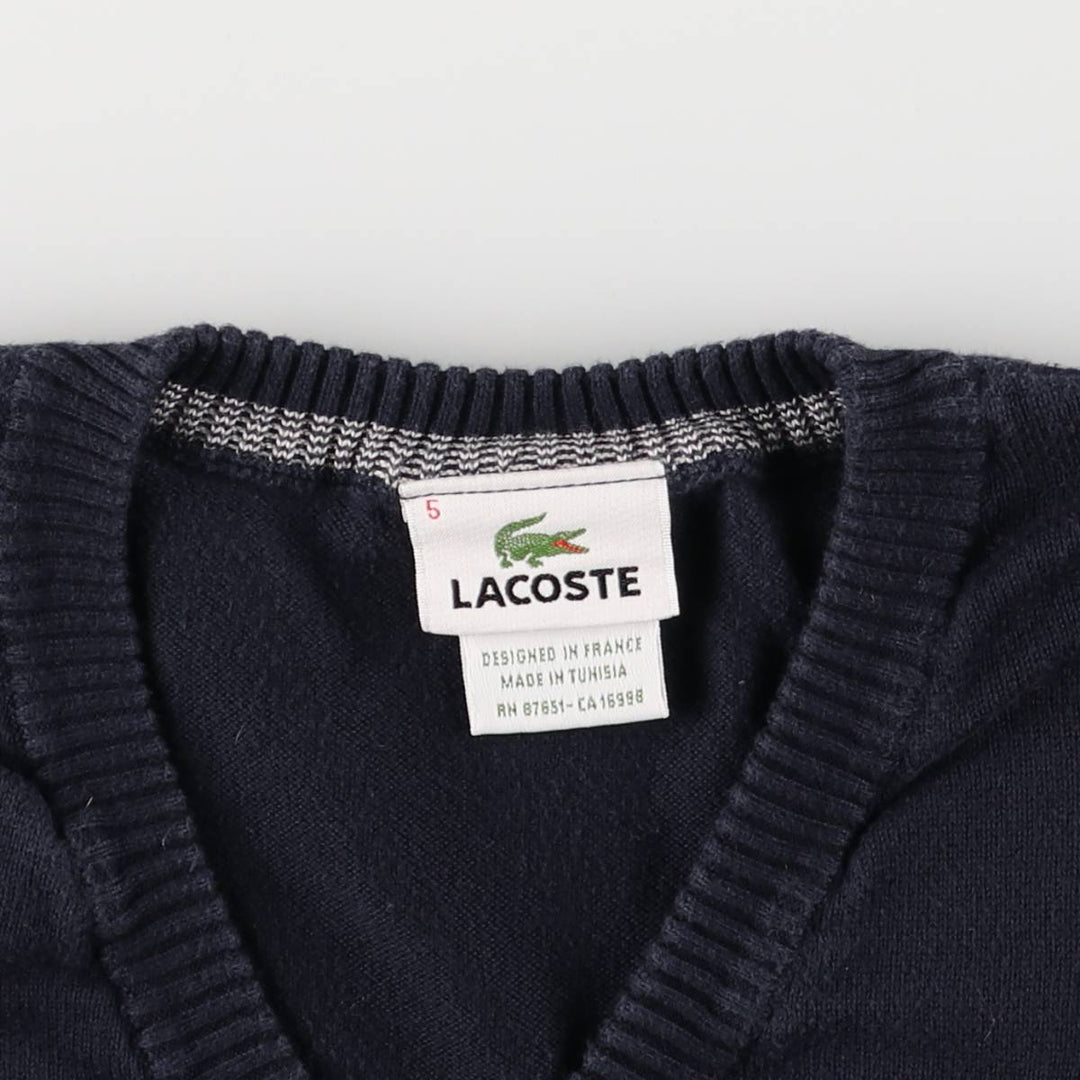 Lacoste V-neck cotton knit sweater, size 5, men's size L cotton navy blue type Vintage Second Hand