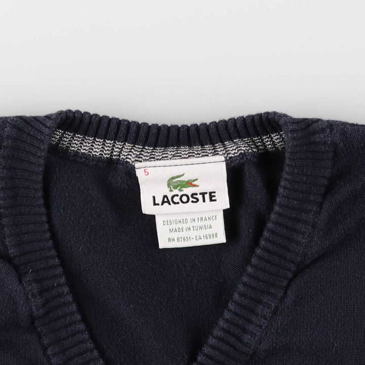 Lacoste V-neck cotton knit sweater, size 5, men's size L cotton navy blue type Vintage Second Hand
