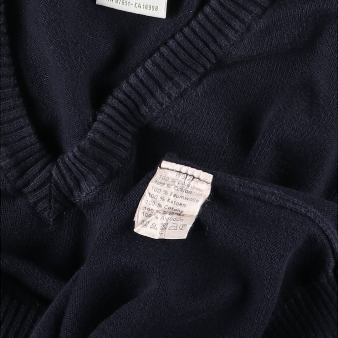 Lacoste V-neck cotton knit sweater, size 5, men's size L cotton navy blue type Vintage Second Hand