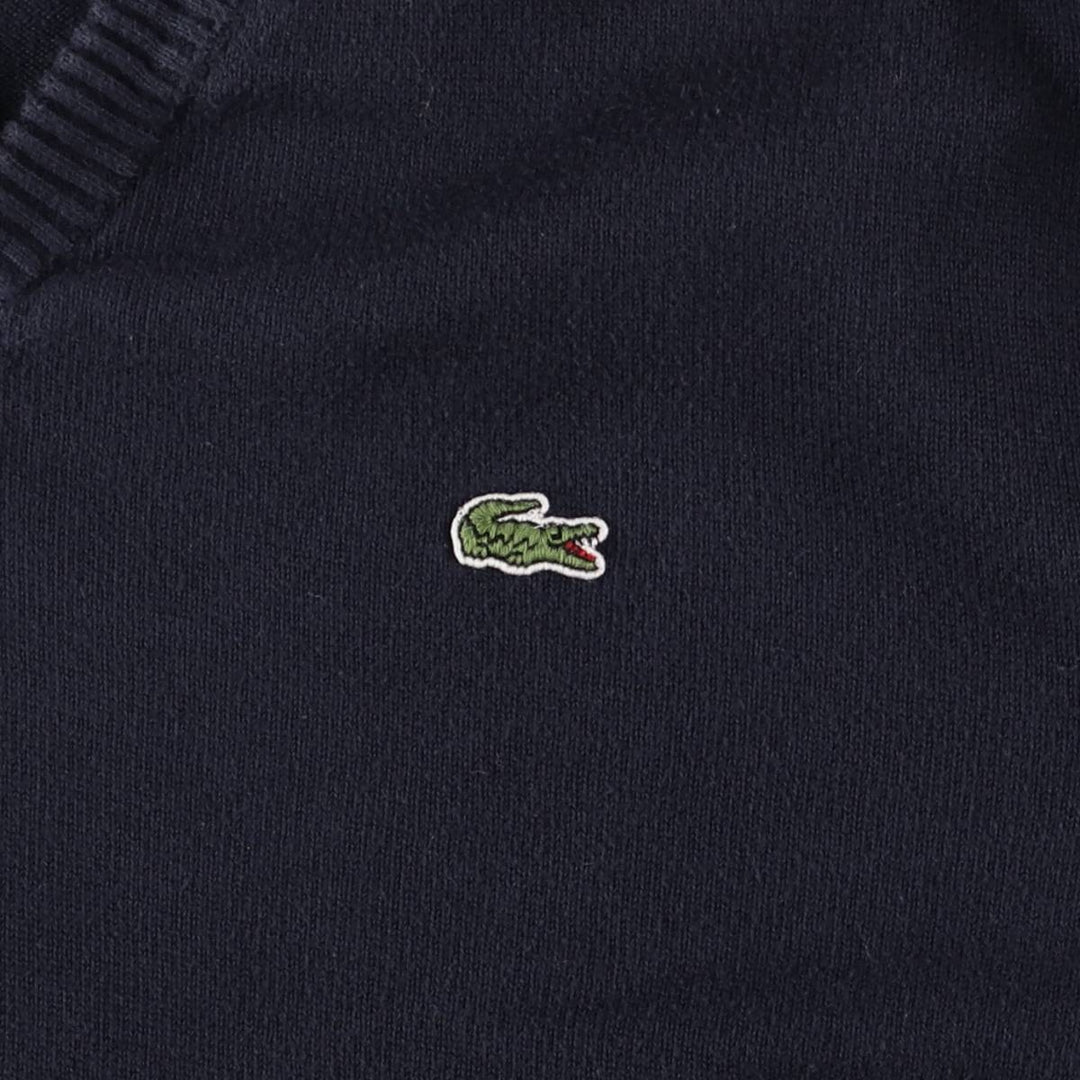 Lacoste V-neck cotton knit sweater, size 5, men's size L cotton navy blue type Vintage Second Hand