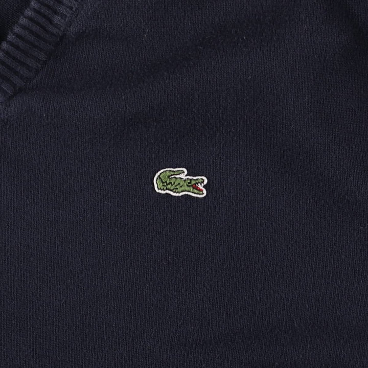 Lacoste V-neck cotton knit sweater, size 5, men's size L cotton navy blue type Vintage Second Hand
