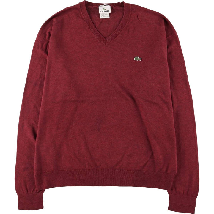 Lacoste Cashmere Blend V-Neck Cotton Knit Sweater, Size 7, Men's XXL cotton burgundy type Vintage Second Hand