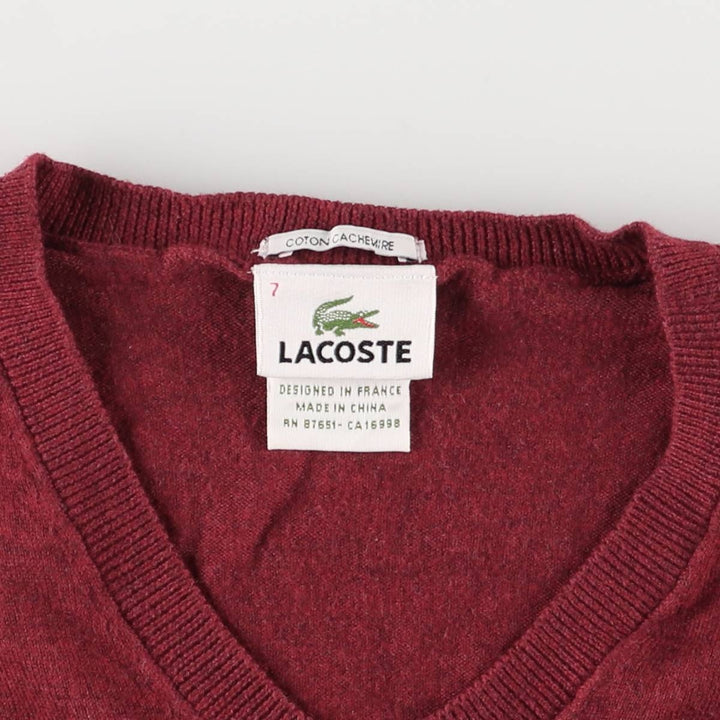 Lacoste Cashmere Blend V-Neck Cotton Knit Sweater, Size 7, Men's XXL cotton burgundy type Vintage Second Hand