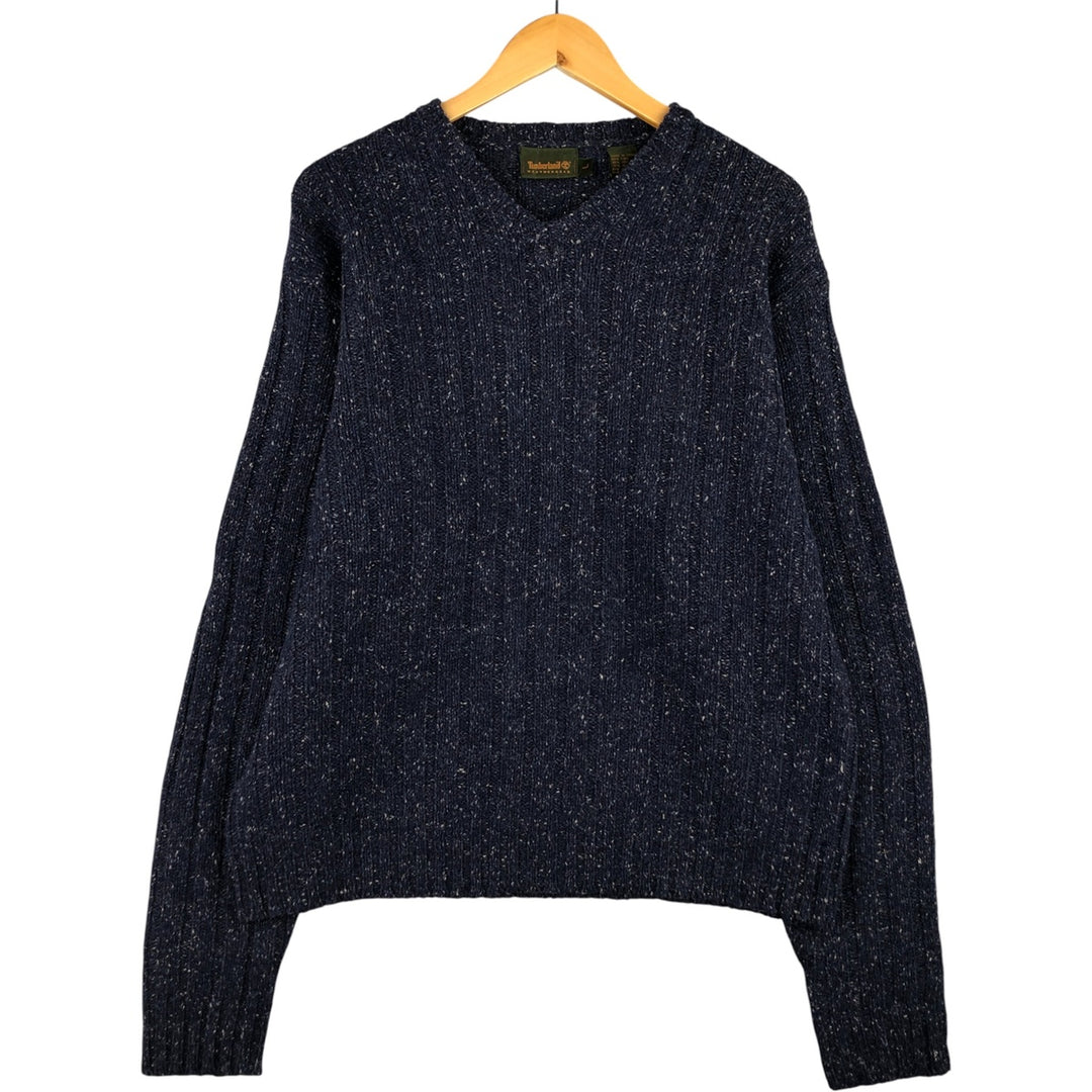 90'S Vintage Timberland WEATHERGEAR V-neck wool knit sweater, men's size L wool navy blue type Vintage Second Hand