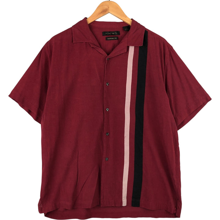 AXIST Two-Tone Short Sleeve Open Collar Silk Box Shirt, Men's Size L silk wine-red Vintage Second Hand