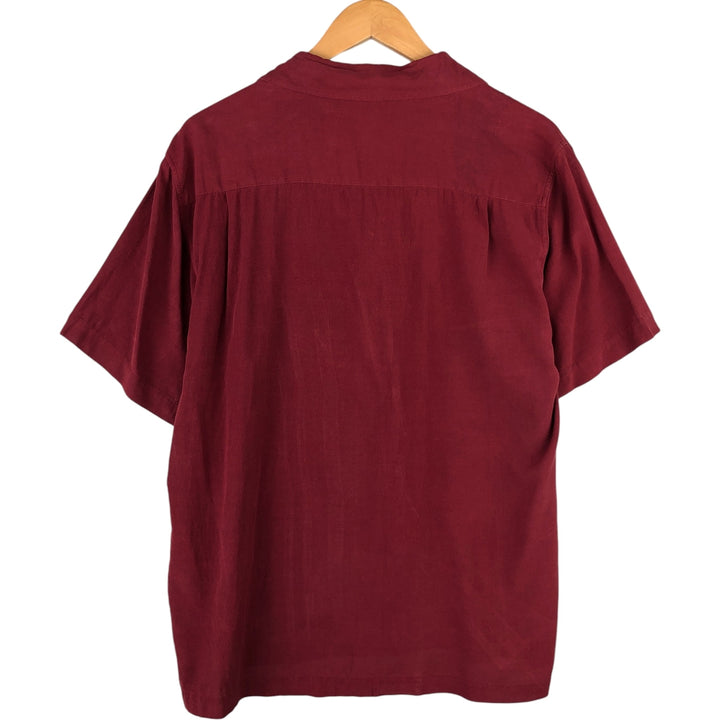 AXIST Two-Tone Short Sleeve Open Collar Silk Box Shirt, Men's Size L silk wine-red Vintage Second Hand