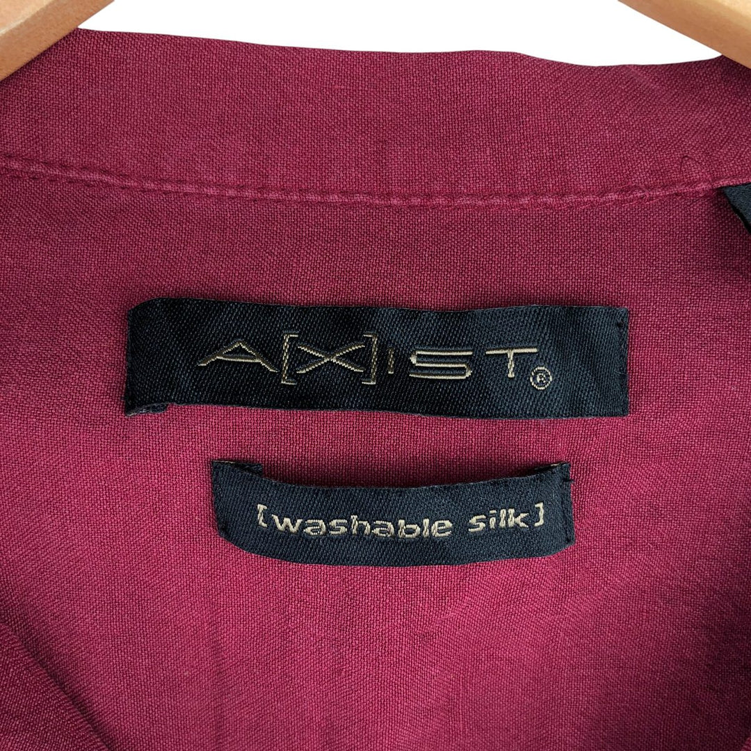AXIST Two-Tone Short Sleeve Open Collar Silk Box Shirt, Men's Size L silk wine-red Vintage Second Hand
