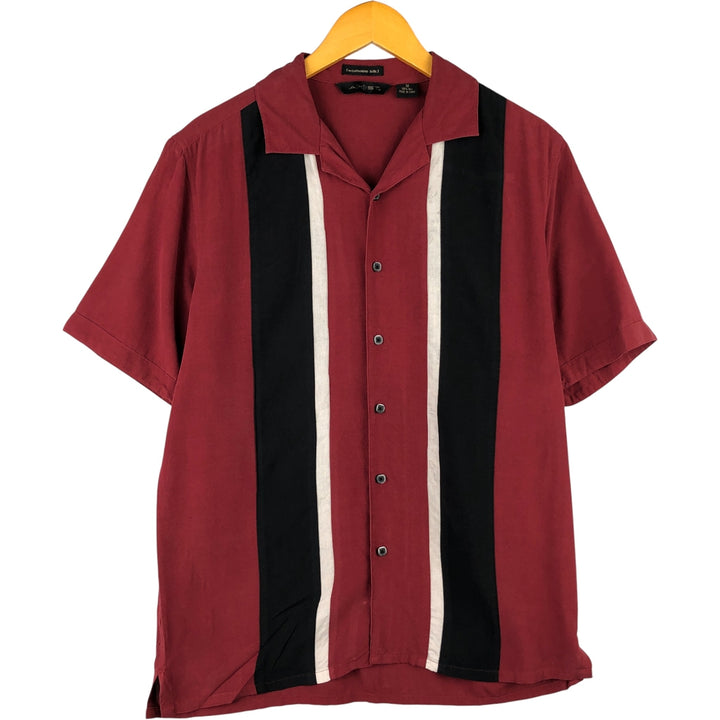 AXIST Two-Tone Short Sleeve Open Collar Silk Box Shirt, Men's Size Medium silk wine-red Vintage Second Hand