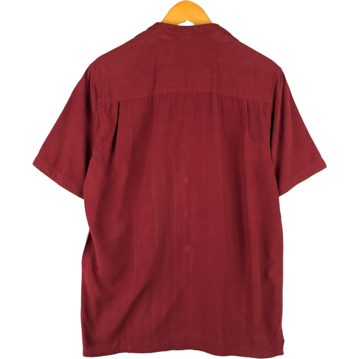 AXIST Two-Tone Short Sleeve Open Collar Silk Box Shirt, Men's Size Medium silk wine-red Vintage Second Hand