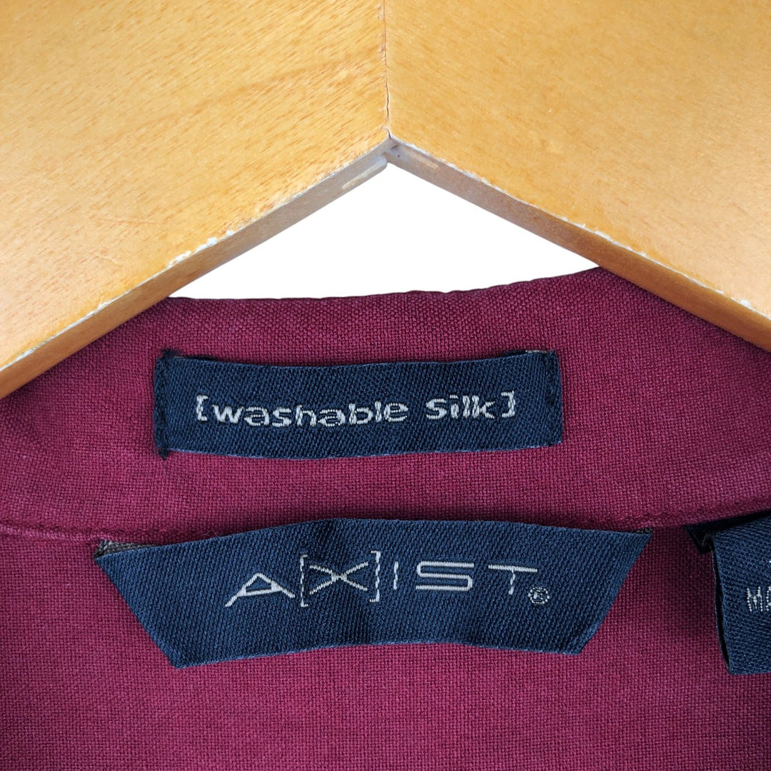 AXIST Two-Tone Short Sleeve Open Collar Silk Box Shirt, Men's Size Medium silk wine-red Vintage Second Hand