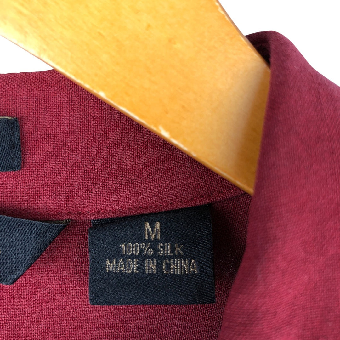 AXIST Two-Tone Short Sleeve Open Collar Silk Box Shirt, Men's Size Medium silk wine-red Vintage Second Hand