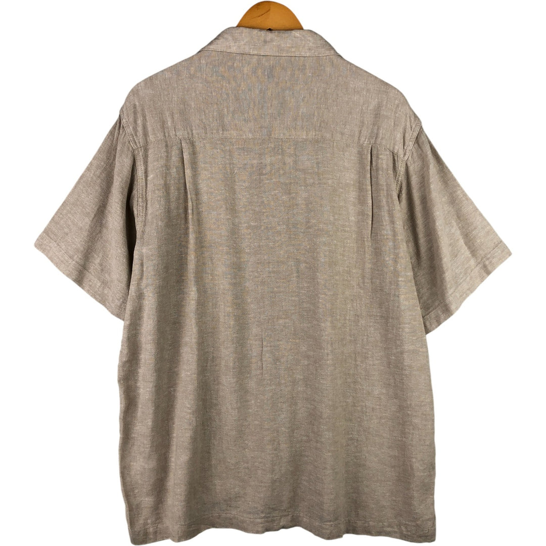 Haggar Two-tone short-sleeve open-collar rayon x linen box shirt, size L for men linen Beige type Vintage Second Hand