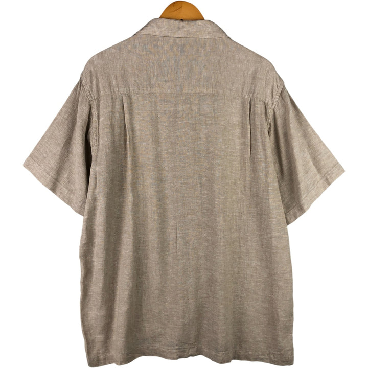 Haggar Two-tone short-sleeve open-collar rayon x linen box shirt, size L for men linen Beige type Vintage Second Hand