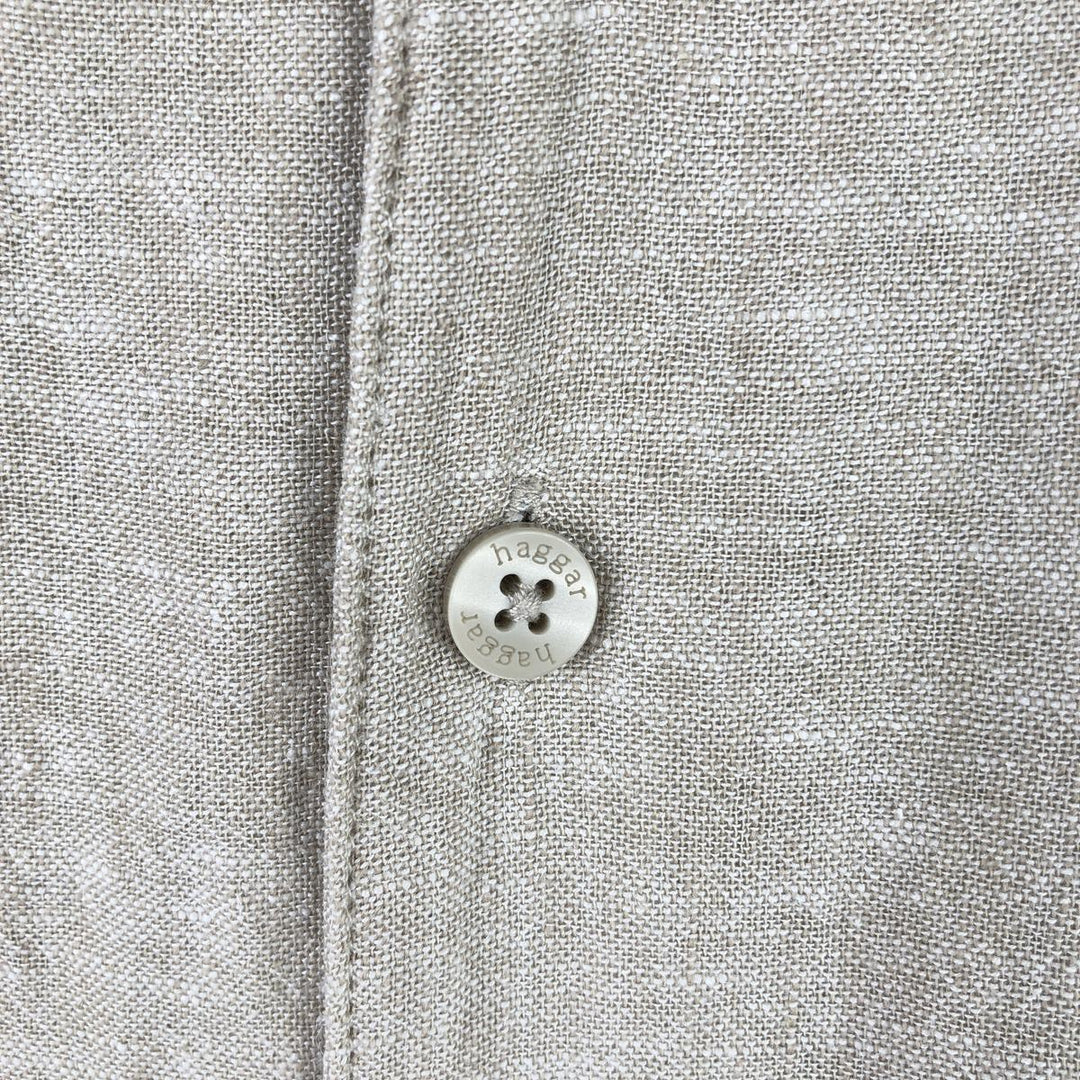 Haggar Two-tone short-sleeve open-collar rayon x linen box shirt, size L for men linen Beige type Vintage Second Hand