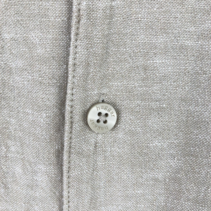 Haggar Two-tone short-sleeve open-collar rayon x linen box shirt, size L for men linen Beige type Vintage Second Hand