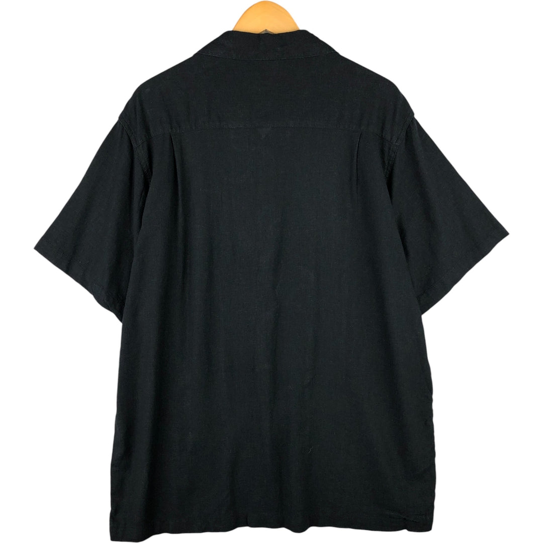 HAGGAR Two-tone short sleeve open collar rayon x linen shirt, box shirt, men's XL size linen black type Vintage Second Hand