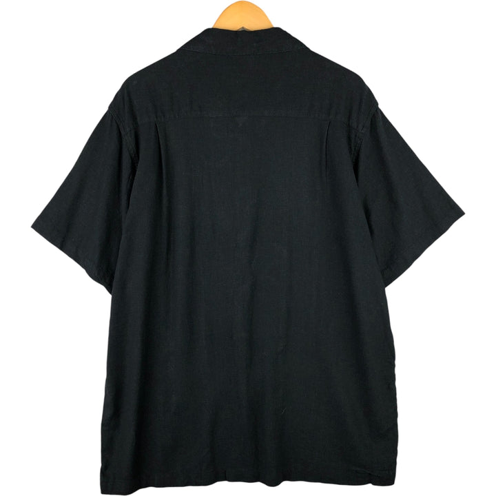 HAGGAR Two-tone short sleeve open collar rayon x linen shirt, box shirt, men's XL size linen black type Vintage Second Hand