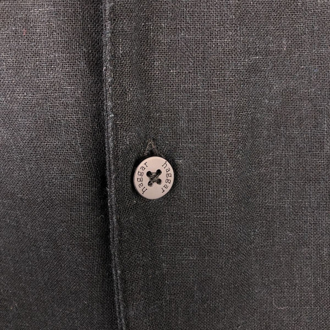 HAGGAR Two-tone short sleeve open collar rayon x linen shirt, box shirt, men's XL size linen black type Vintage Second Hand