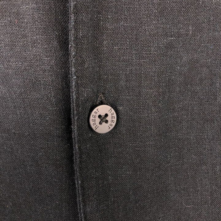 HAGGAR Two-tone short sleeve open collar rayon x linen shirt, box shirt, men's XL size linen black type Vintage Second Hand