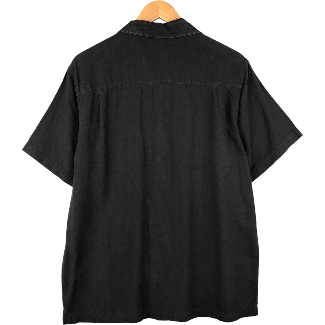 90s-00'S Haggar Washable Linen Two-Tone Short Sleeve Open Collar Rayon and Linen Box Shirt, Men's Size Medium linen black type Vintage Second Hand