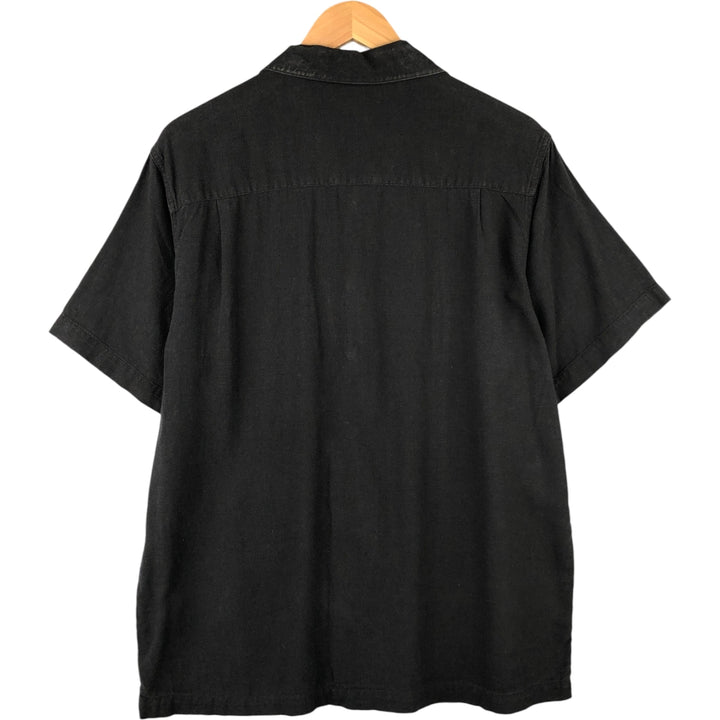 90s-00'S Haggar Washable Linen Two-Tone Short Sleeve Open Collar Rayon and Linen Box Shirt, Men's Size Medium linen black type Vintage Second Hand