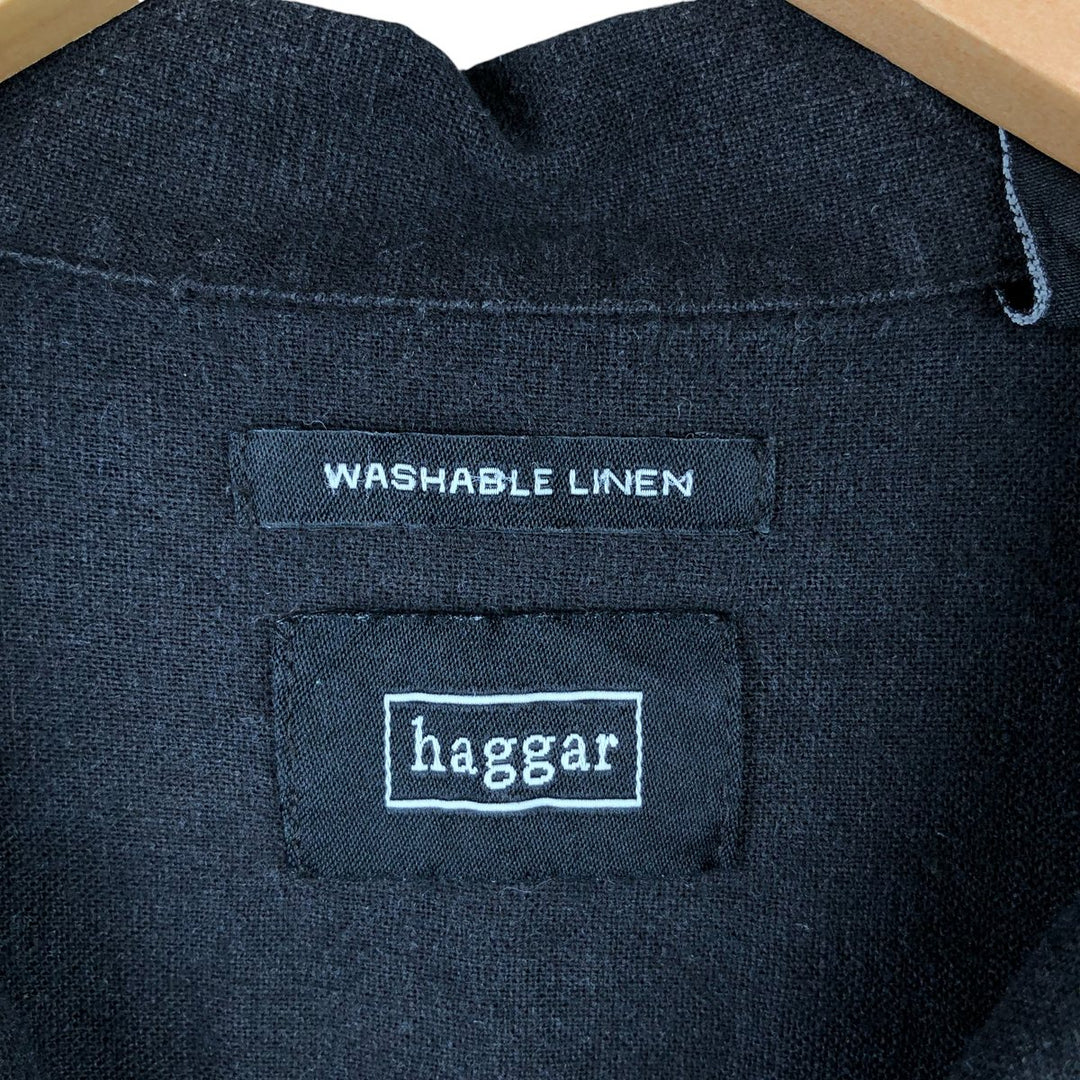 90s-00'S Haggar Washable Linen Two-Tone Short Sleeve Open Collar Rayon and Linen Box Shirt, Men's Size Medium linen black type Vintage Second Hand