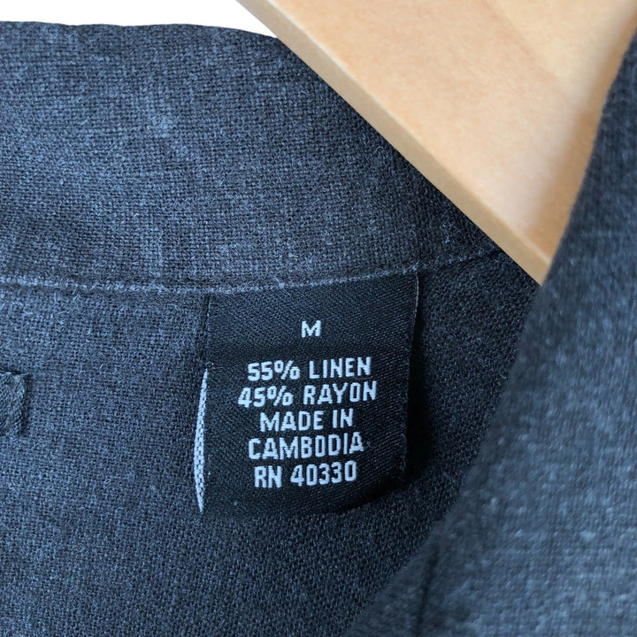 90s-00'S Haggar Washable Linen Two-Tone Short Sleeve Open Collar Rayon and Linen Box Shirt, Men's Size Medium linen black type Vintage Second Hand