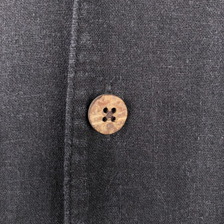 90s-00'S Haggar Washable Linen Two-Tone Short Sleeve Open Collar Rayon and Linen Box Shirt, Men's Size Medium linen black type Vintage Second Hand