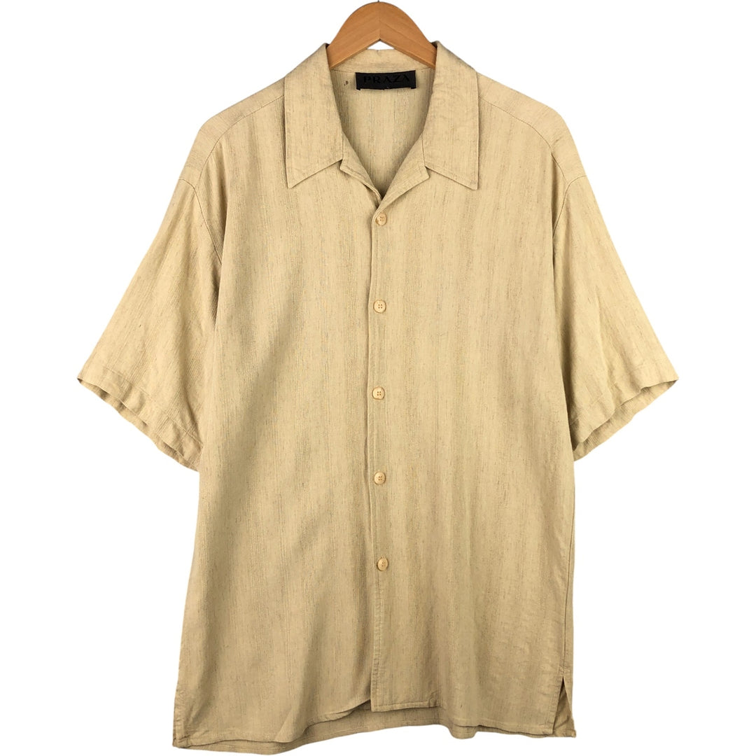 PRAZA Short Sleeve Open Collar Rayon Box Shirt, Made in USA, Men's Size L Rayon unbleached Vintage Second Hand