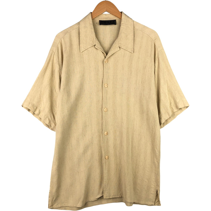 PRAZA Short Sleeve Open Collar Rayon Box Shirt, Made in USA, Men's Size L Rayon unbleached Vintage Second Hand